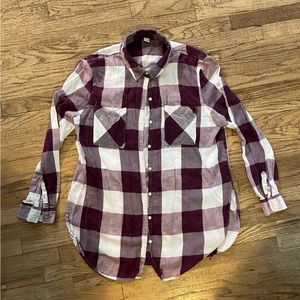 Tokyo Darling maroon plaid long sleeve button up shirt